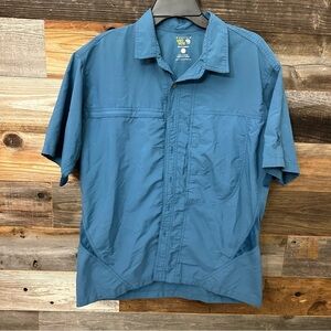 Mountain Hardwear Short Sleeve Button Down Shirt Mens Blue Nylon Vented Large